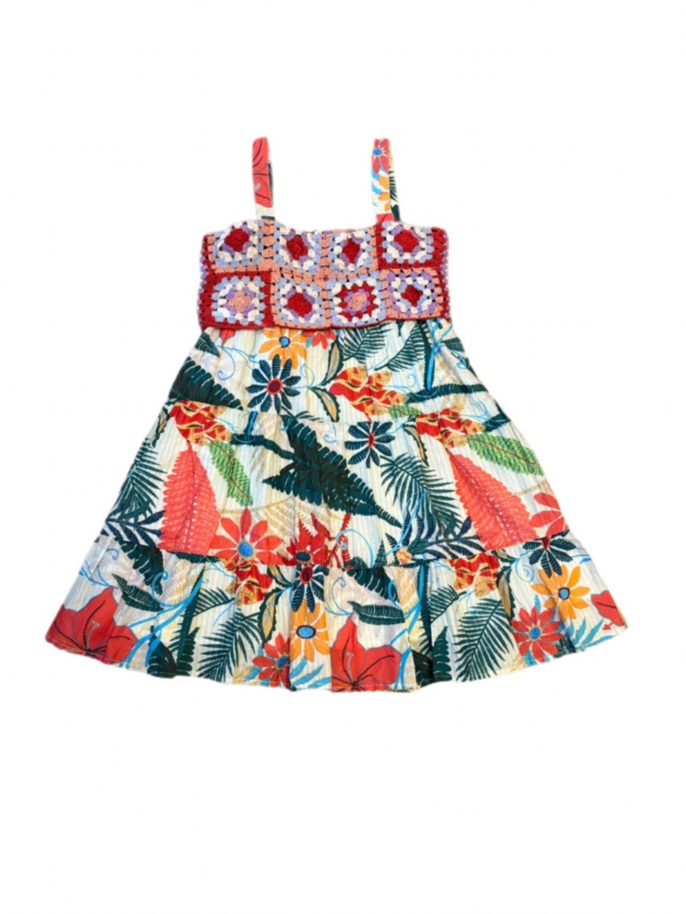 FARM Rio X Anthropologie Crochet Bodice Tropical Coastal Mini Dress